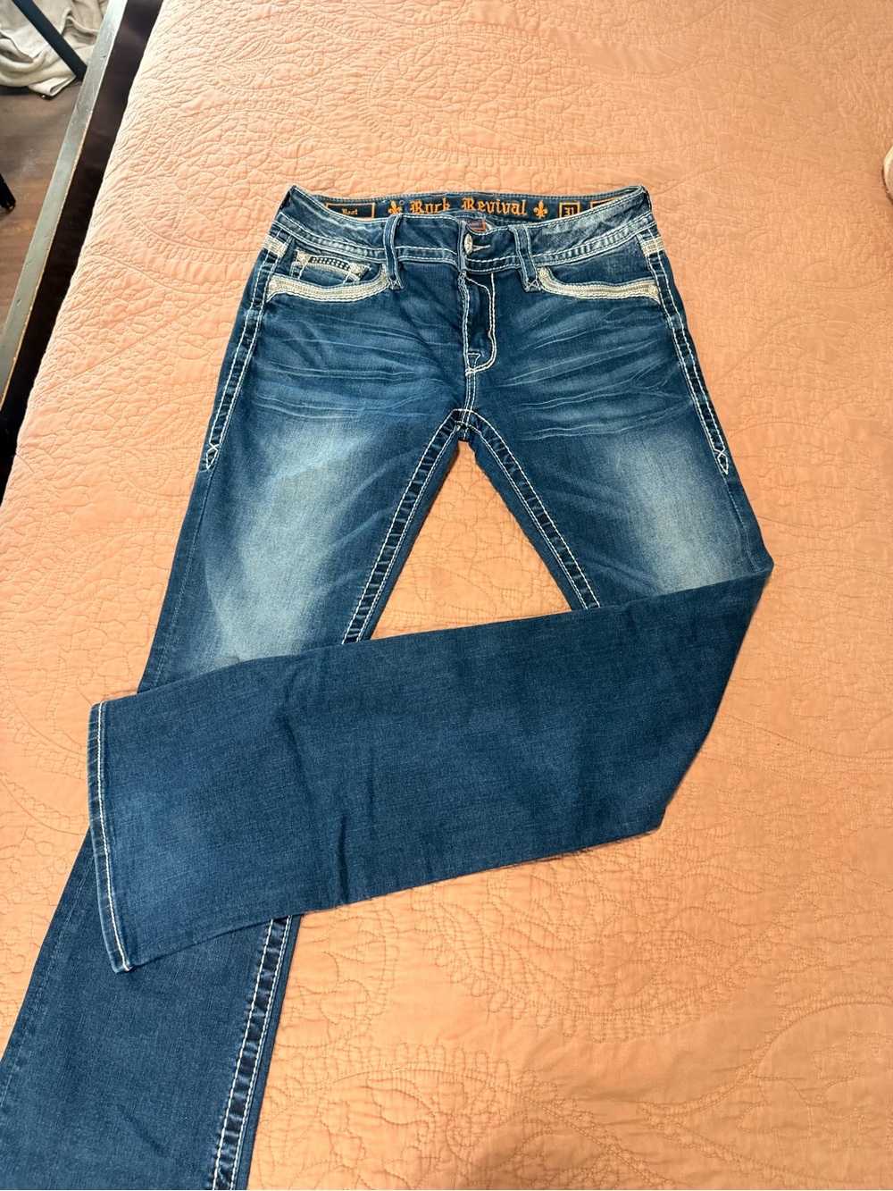Rock Revival Men's Bootcut Jeans in Distressed Blue